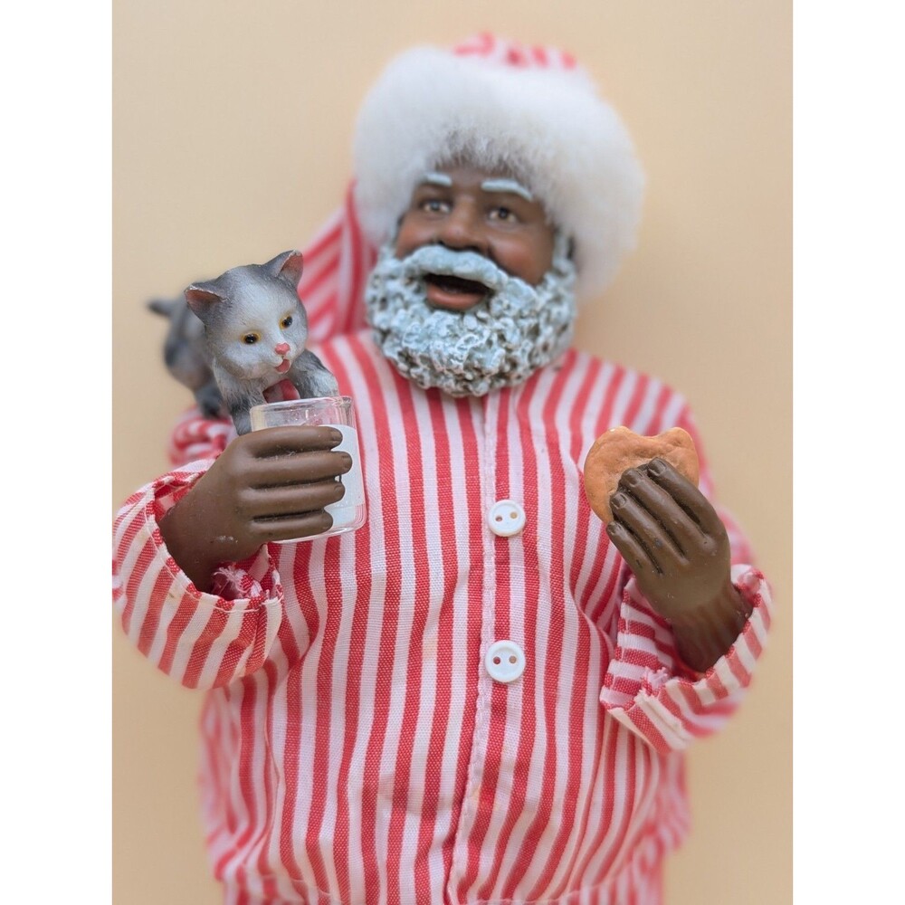PDL African American Santa Claus Pajamas Bear Slippers Christmas Doll AS IS**